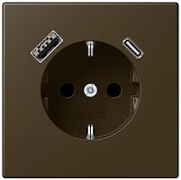 Розетка с заземлением +2хUSB тип A+C без рамки Jung LS990 metal 1-м. античная латунь картинка